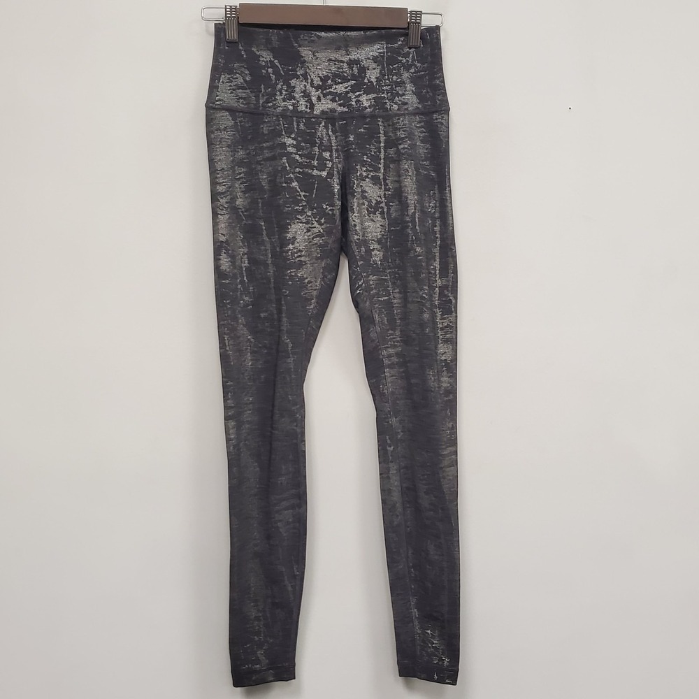 Lululemon Women Wunder Under High Rise Metallic Leggings Size 6 Black Gray Sport